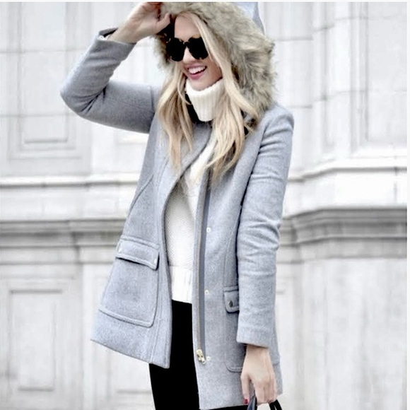 J. Crew Vail Hooded Wool Blend Zip-Up Mid Length Coat in Heather Gray Size 2 - Picture 1 of 9